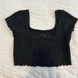 Aerie Black Ribbed Square Neck Crop Top